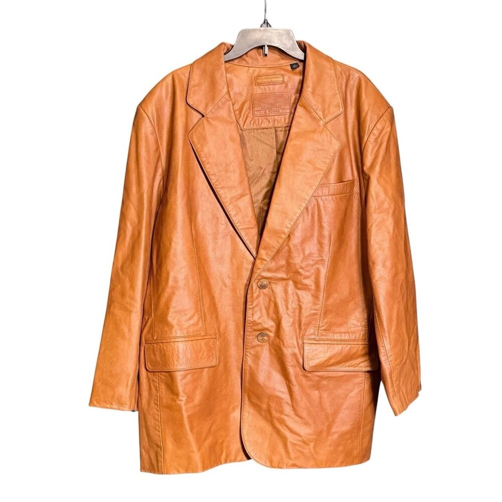 Roundtree & Yorke Cognac Brown Leather Blazer Jacket 2-Button Lined Men Size XL